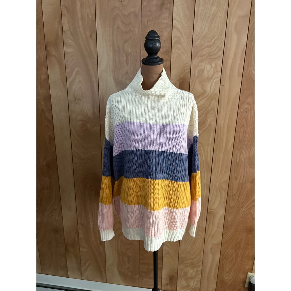 American Eagle Striped Mock Neck Sweater Womens XS/S Oversized Chunky Knit Multi